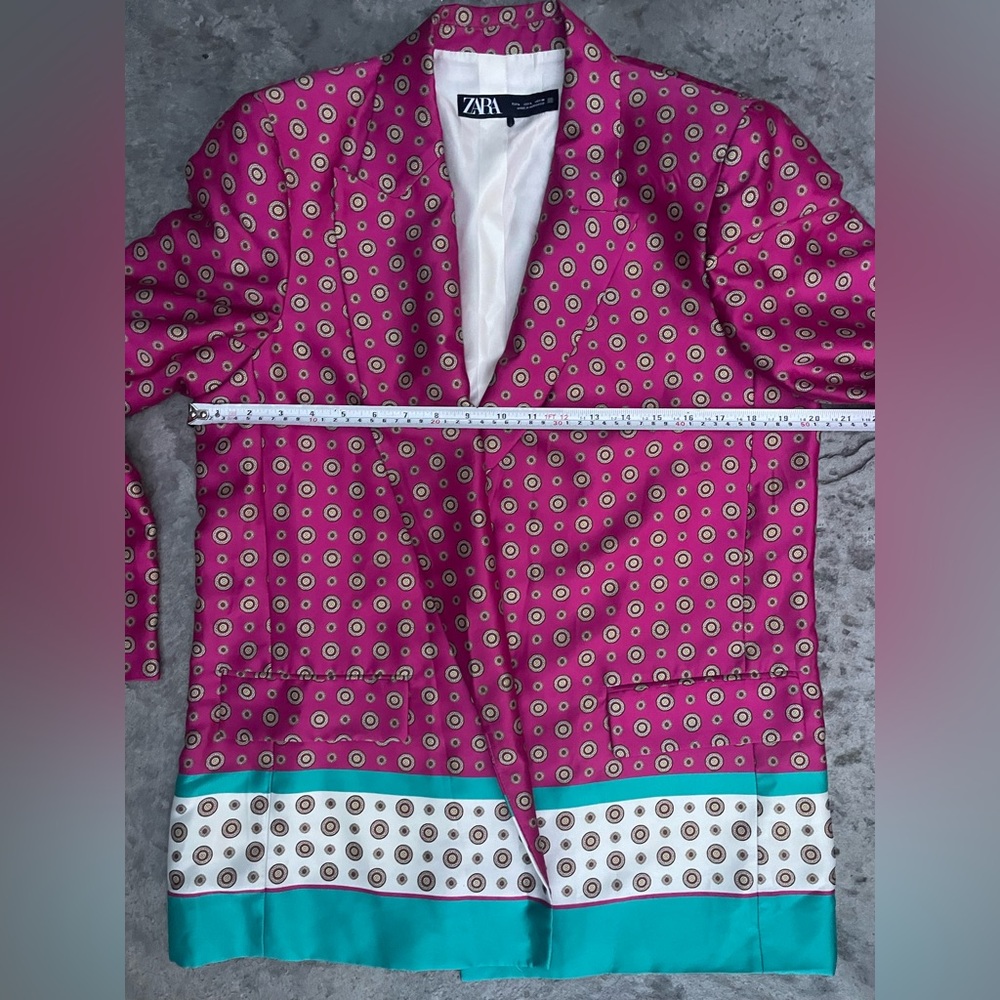 Zara Pink and Teal Patterned Blazer printed satin jacket - Picture 9 of 13